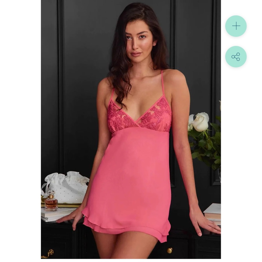 NWOT Rya collection babydoll Pink Lace Trim Chemise w/ embroidery & lace details